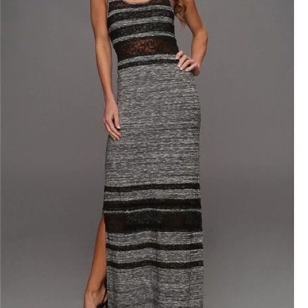 Free People Hazy Daze Grey With Black Lace Maxi Dress Size‎ S/P